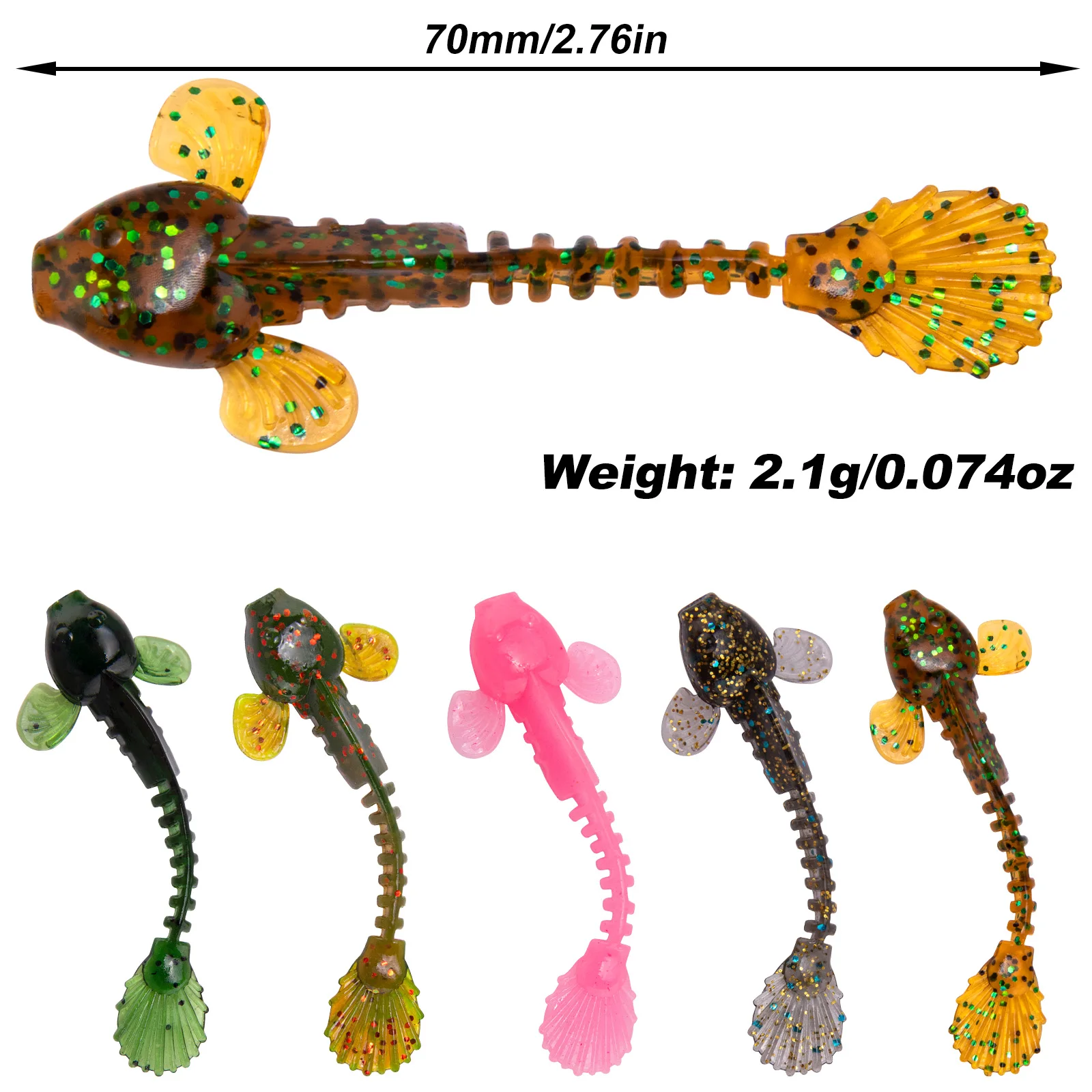 Señuelo de pesca de plástico suave, gusano suave de cola plana, 7cm, 2,1g, salamandra gigante simulada, cebo de silicona que se hunde para lubina y trucha, 16 Uds. - imagen 3