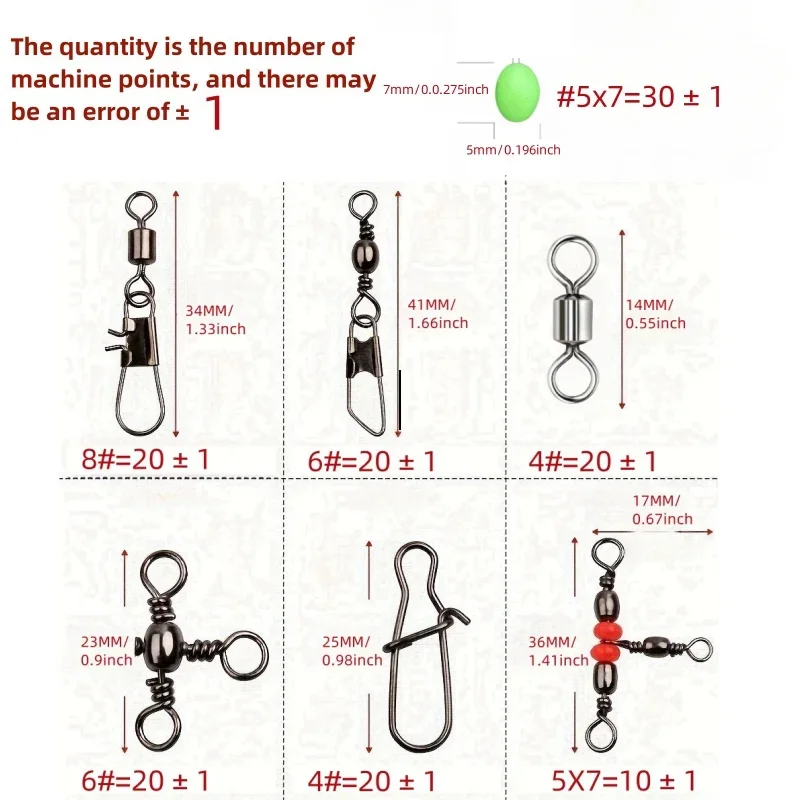 Una caja de 140 cierres giratorios de pesca: cierres giratorios de bolas, conectores giratorios en T y cierres de barril para una pesca fácil - imagen 3