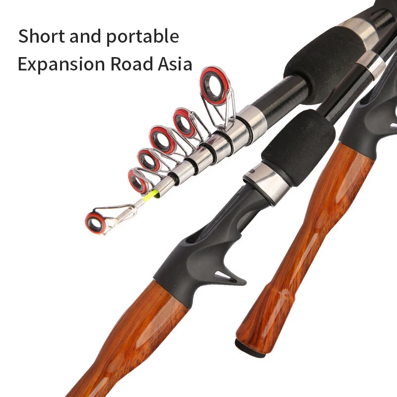 Caña de pescar con señuelo, 1,3 m, 1,6 m, 1,8 m, fundición giratoria de carbono, Baitcasting, Mini caña de pescar de viaje ligera corta - imagen 2