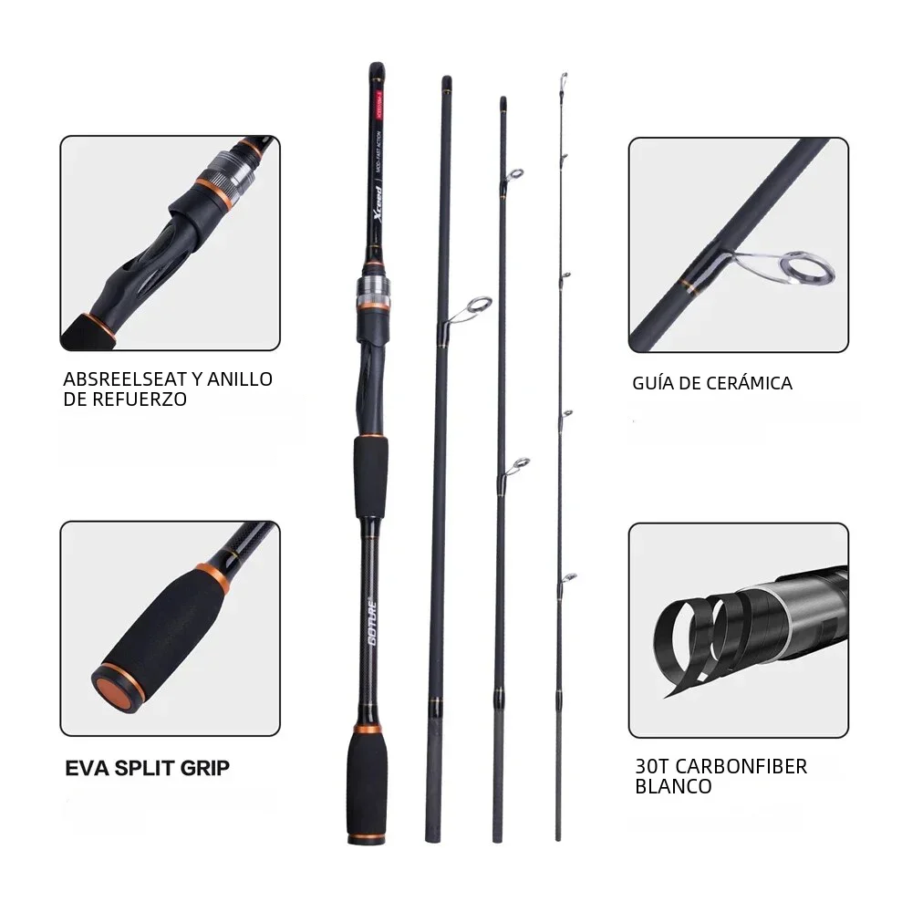 Caña de pescar Goture Xceed II de 4 secciones, fundición giratoria, todos los anillos FUJI de 1,98 m-3m, cañas de pescar portátiles de fibra de carbono para pesca de viaje - imagen 5