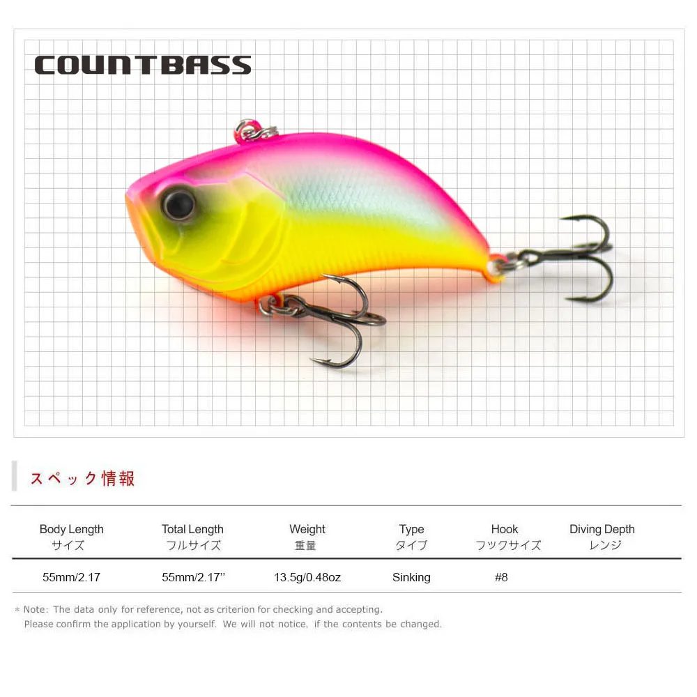 Crankbait sin labios COUNTBASS 55 mm 2-3/16" 13,5 g 1/2 oz. Señuelo sonajero cuerpo duro cebos de pesca señuelos de vibración Señuelos de pesca enchufe - imagen 2