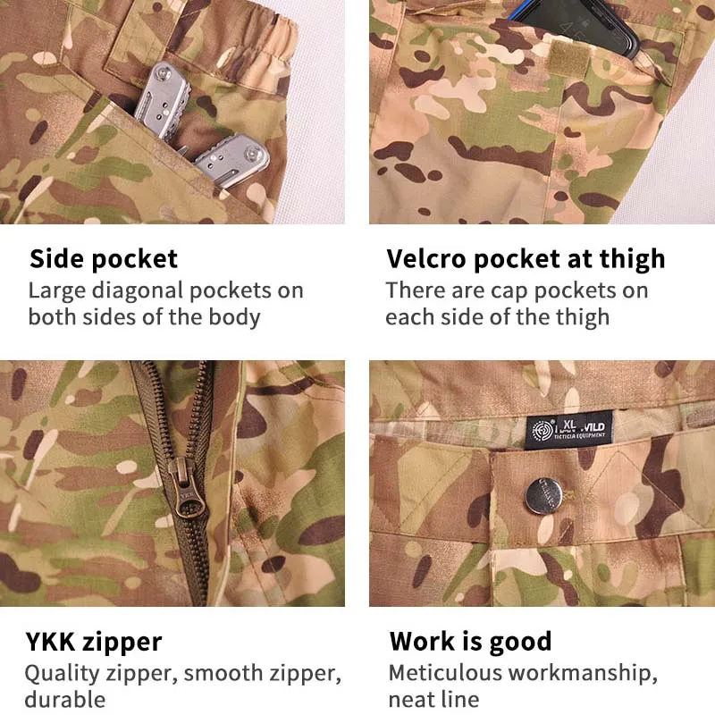 Trajes, ropa de caza táctica, pantalones de trabajo de camuflaje Cargo para hombres, uniforme de combate de Safari, conjunto de uniforme Airsoft, camisa - imagen 5