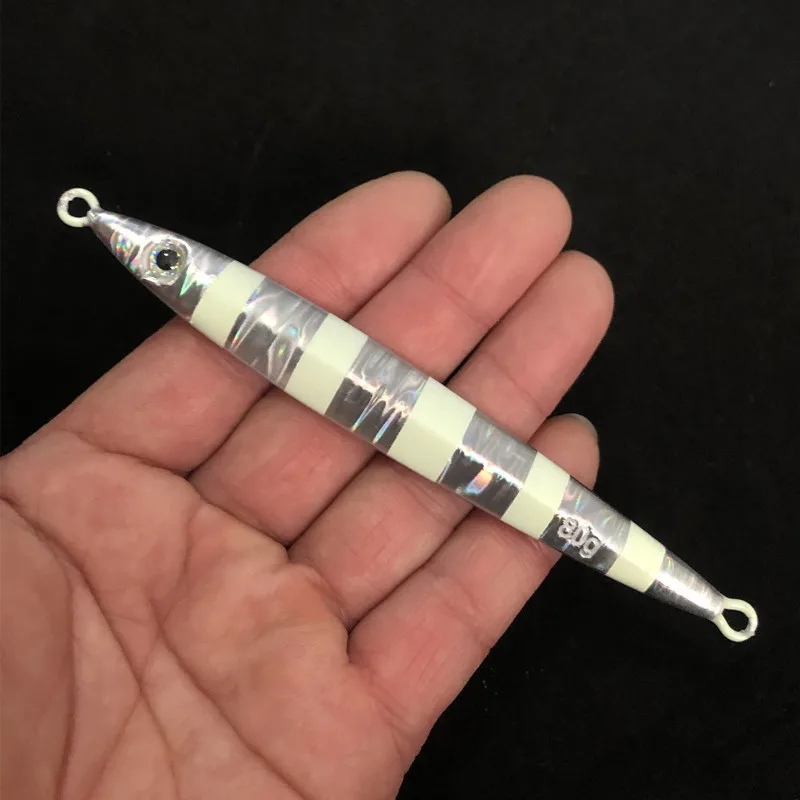 Señuelo de pesca en barco oceánico, Jigbait, 60g, 80g, señuelos artificiales fundidos a tierra, cola de pelo, captura de peces, 1 pieza, venta - imagen 3