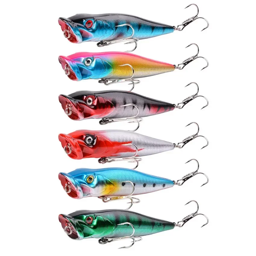 Nueva llegada 5/6 Uds. Señuelos de pesca Popper grandes 9cm 12g ojos 3d cebo Topwater Crankbait Wobblers aparejos Isca Poper Japón - imagen 3