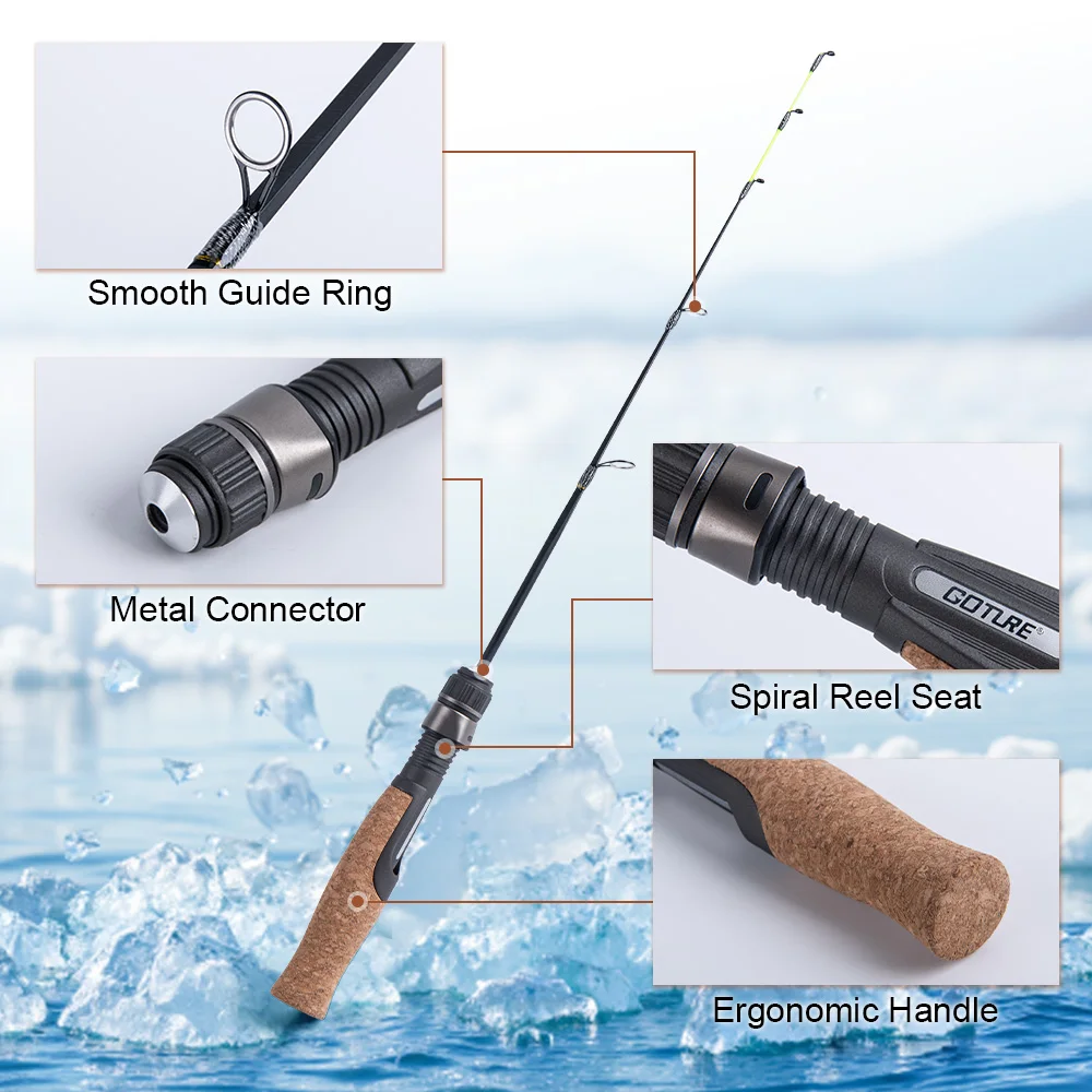 Goture 50cm 2 secciones tamaño M caña de pescar en hielo ultraligera y resistente punta carrete Combos invierno fácil de llevar caña de pescar en hielo - imagen 4