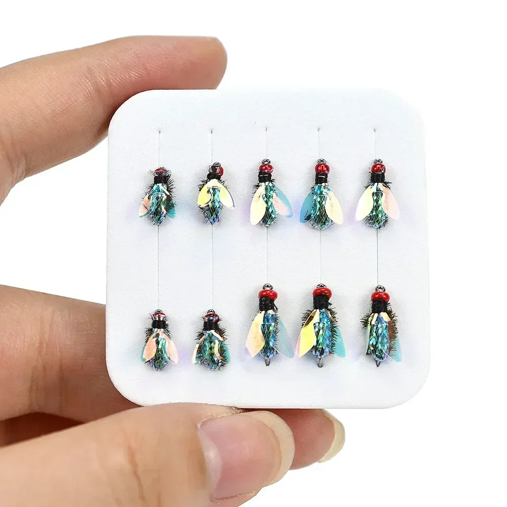10 Uds. Señuelo de pesca con mosca de doble ala láser, señuelo de insecto biónico Artificial realista para lubina, trucha, carpa, cebo de pesca con mosca - imagen 3