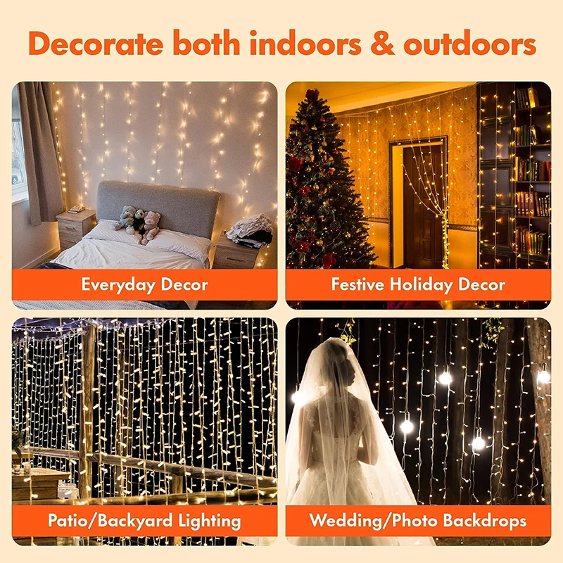 Guirnalda de luces LED de 3M, decoración de hadas, USB, cortina navideña, lámpara de guirnalda, 8 modos para el hogar, jardín, fiesta de Navidad, boda de Año Nuevo - imagen 4