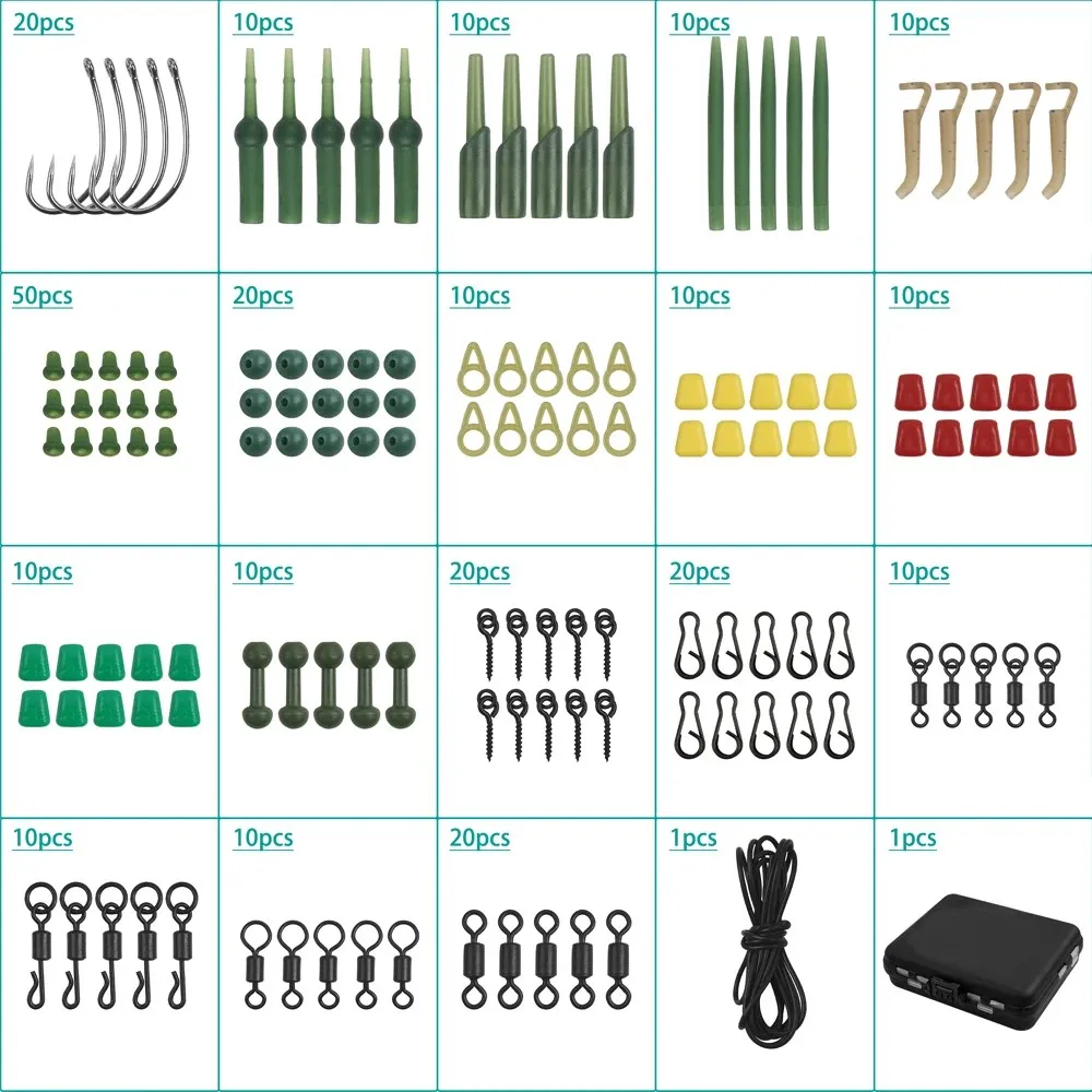 Kit de aparejos de pesca de carpa, anzuelos de cambio rápido, mangas antienredos, tubería de aparejo de callos para aparejos de pelo de carpa, 271 piezas - imagen 2