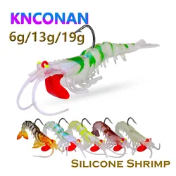 5 uds ojos luminosos cebos de camarones de silicona 6g 13g 19g señuelos de gambas suaves biónicos cabeza de plantilla de Metal hundimiento Swimbait Wobbler anzuelo de Jigging