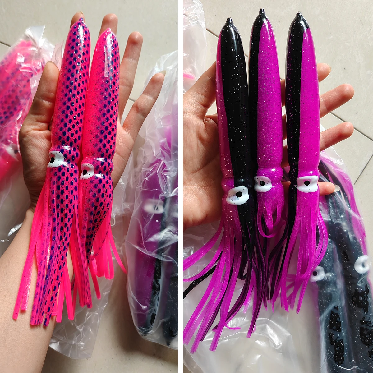 Faldas de calamar de 22cm, señuelos, cebo de goma, gran juego, pesca al curricán, señuelo de atún Marlin, faldas de pulpo de repuesto para pesca - imagen 3