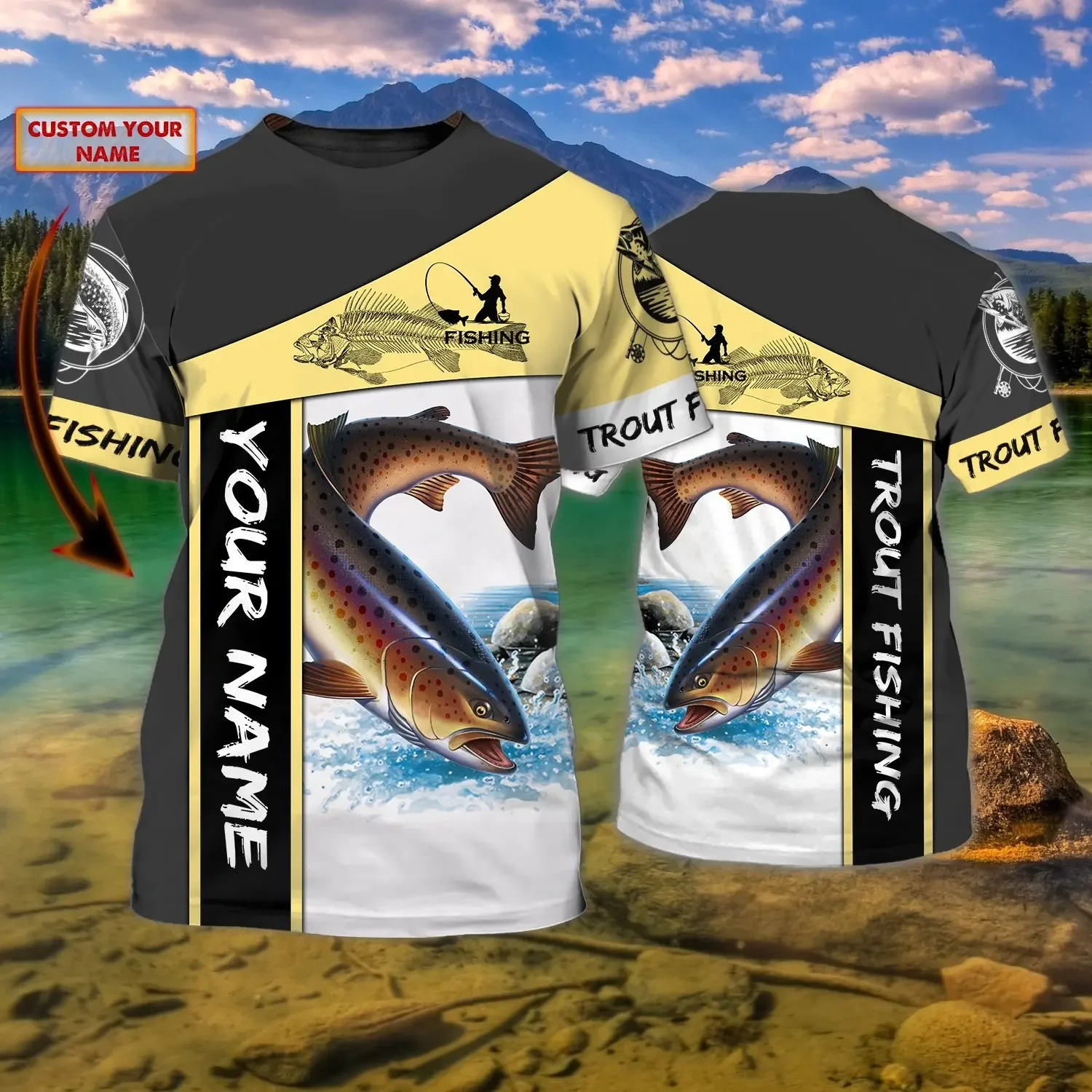 Walleye/pesca de trucha nombre personalizado 3D completamente estampado camiseta para hombre Cool verano Unisex pantalón corto Casual Camiseta de manga TX260 - imagen 2
