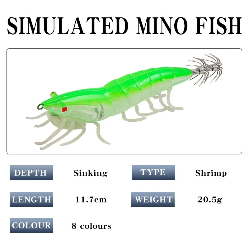 Ganchos luminosos para calamar de 11,7 cm/20,5g, ganchos luminosos con abrazadera para calamar, anzuelos de doble capa, cebo falso simulado para pesca en el mar - imagen 3