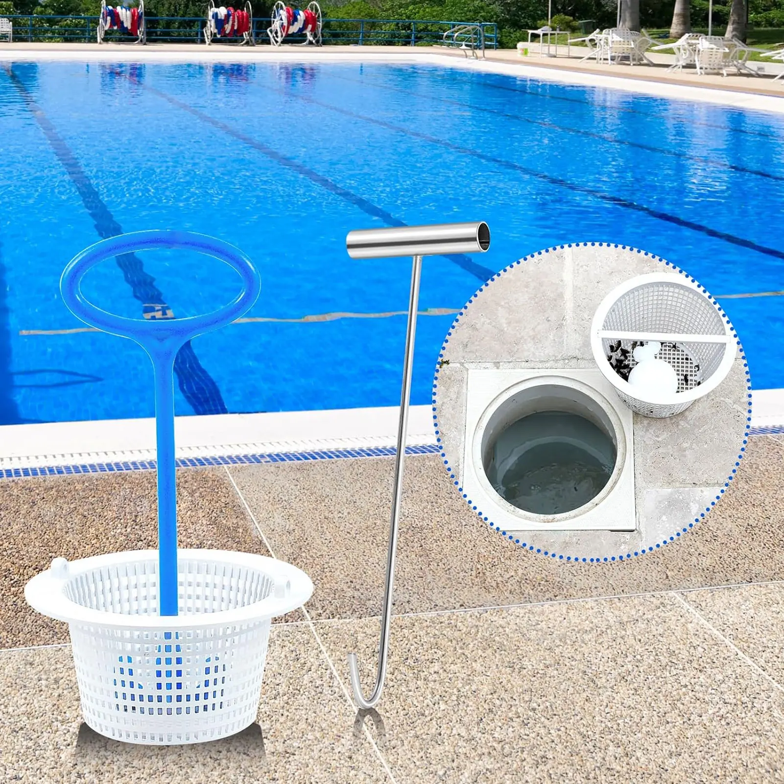 Mango universal cesta skimmer – Gancho extractor residuos piscina - imagen 4