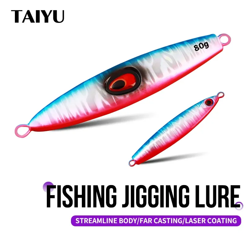TAIYU-señuelos de pesca de mar, 40g, señuelos de Jigging de Metal, ojos 3D que se hunden, Wobblers pintados con láser, cebo duro Artificial, aparejos de pesca