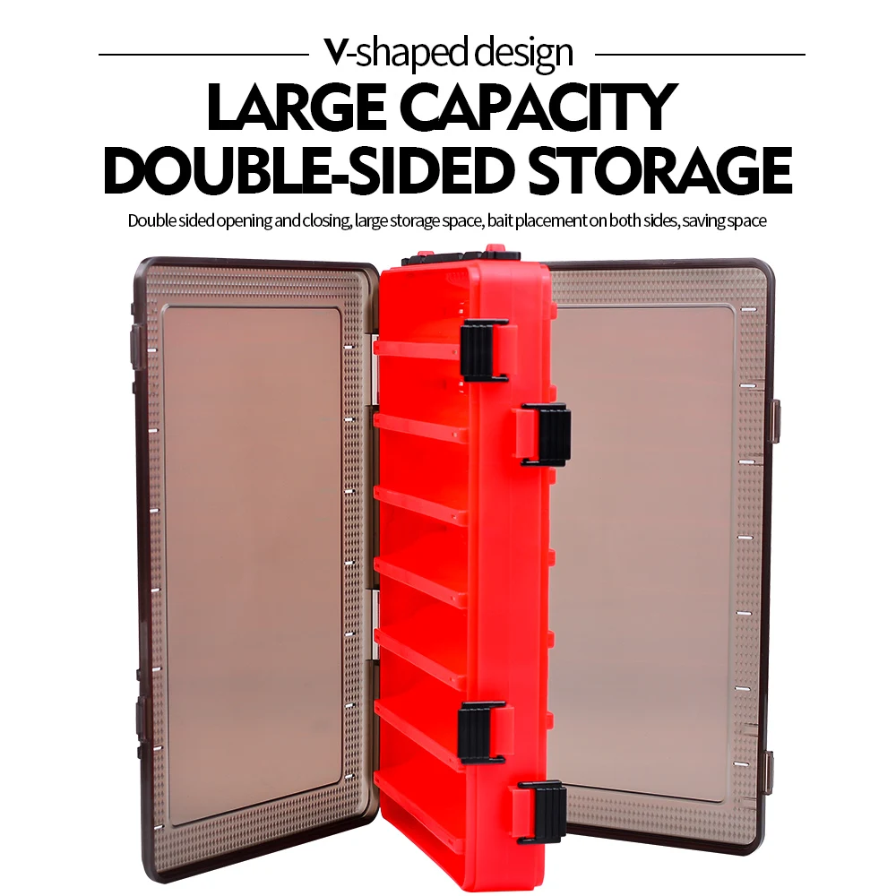 PROBEROS-caja de almacenamiento de aparejos de pesca, organizador portátil de doble cara, accesorios de anzuelos, 10-14 compartimentos - imagen 4
