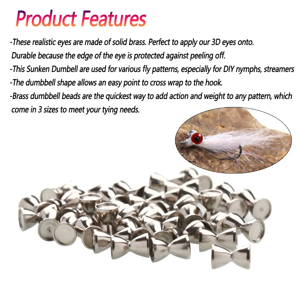 Bimoo, 40 Uds., cuentas de mancuernas de latón hundidas y ponderadas, ojos de barra, Material de atado de moscas para Crazy Charlie, Señuelos de Pesca de agua salada, cebo - imagen 4