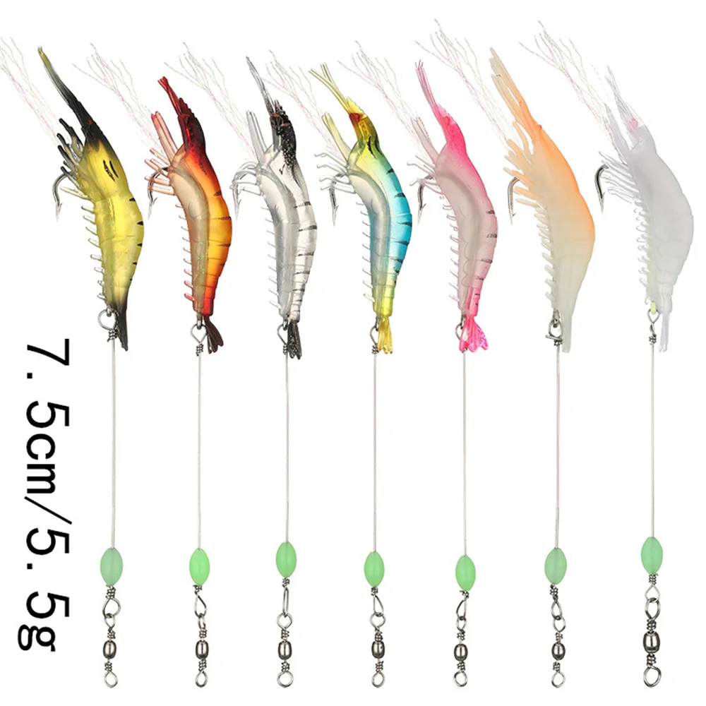 Señuelo luminoso de silicona Artificial para Pesca de camarones, anzuelos giratorios, anzuelos brillantes, aparejos Sabiki, 1 uds, 7,5 cm, 5,5g - imagen 2