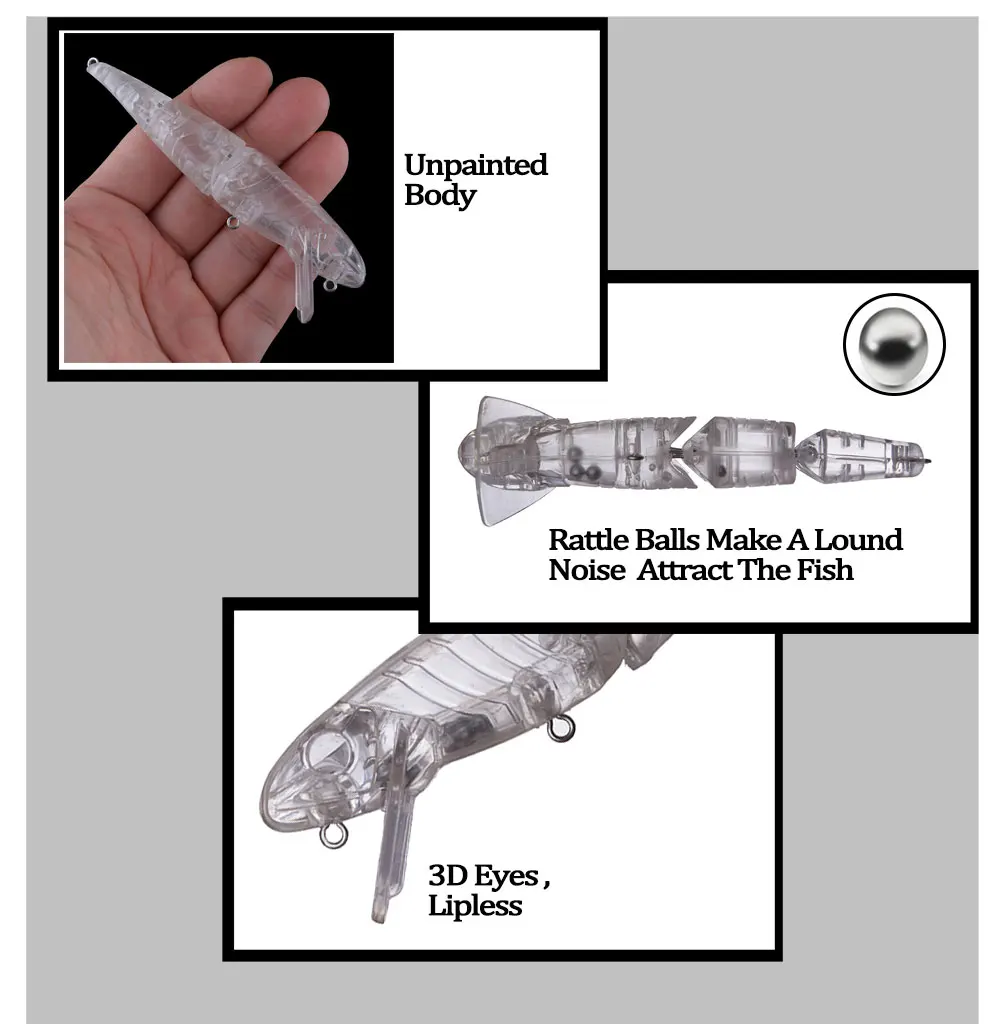 Chan'sHuang 10 Uds. Cebo en blanco sin pintar 11,5 cm 15,8g 3 secciones Swimbait sonajero flotante Señuelos de pesca DIY - imagen 4