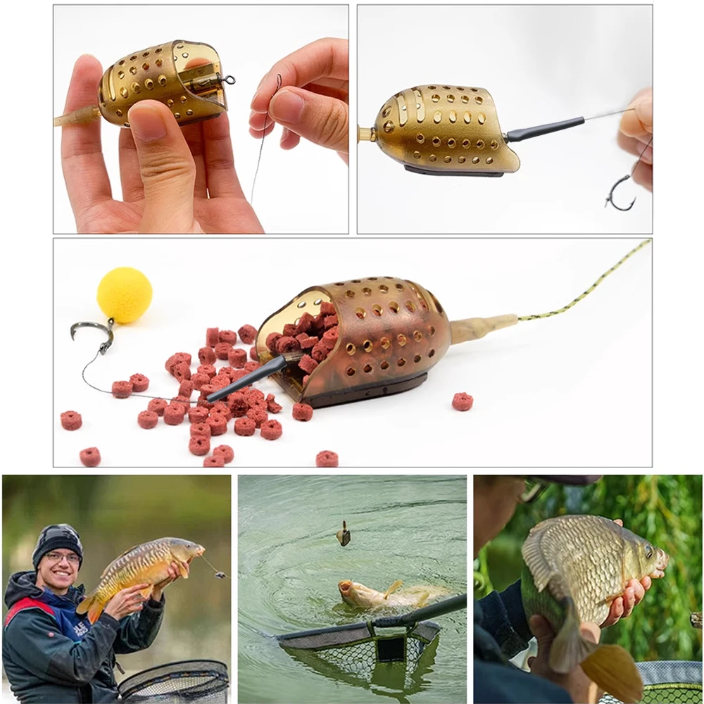FTK-gabbia alimentadora de cebo para pesca de carpa, trampa de plomo con agujeros, alimentador de pellets, herramienta lanzadora de cebo, accesorio de herramientas de pesca, 1 Uds. - imagen 3