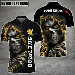 Reaper Bowling Multicolor Skull Customized Name 3D Printed Mens Polo Shirts Summer Casual Unisex Premium Polo Shirt PLP57