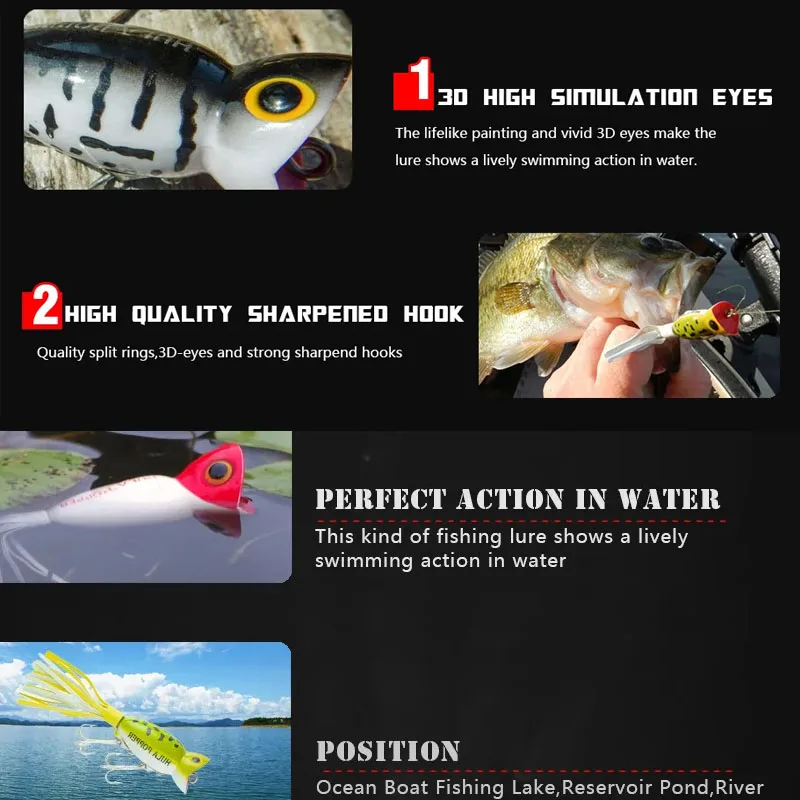 Mini señuelo Popper de superficie de 50mm y 11g para pesca en agua salada, Wobblers, cebo duro Artificial, Rana con aparejos de colas de colores - imagen 5