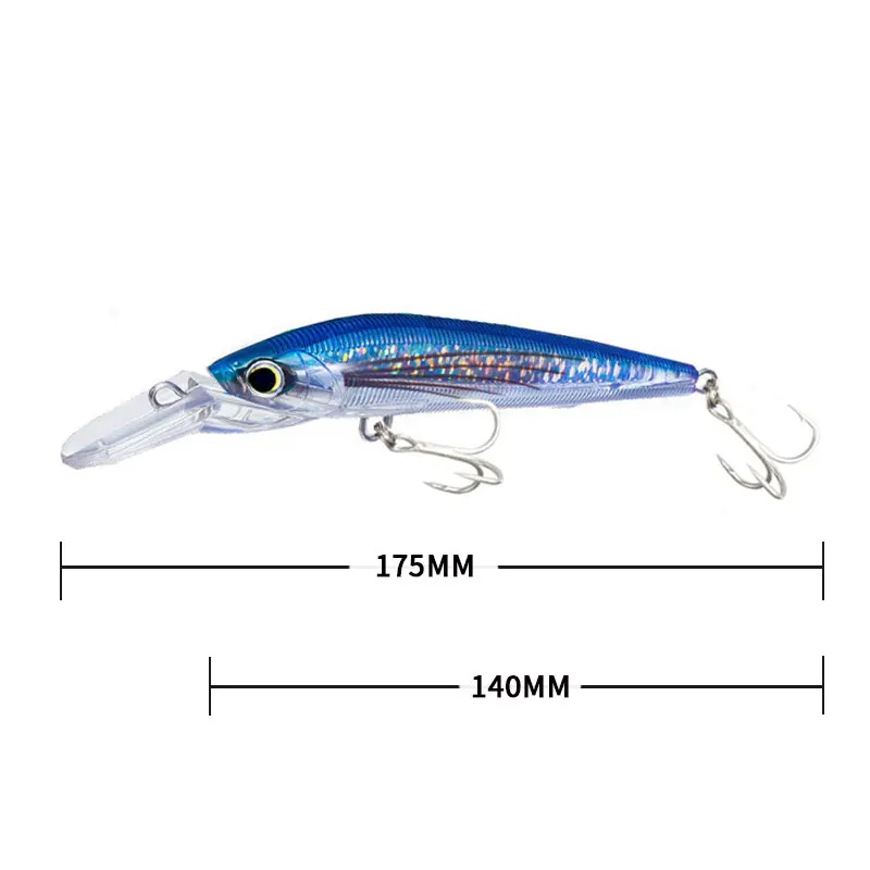 Señuelos de pesca de mar, pececillo que se hunden, 50g, 140mm, cebo Artificial para curricán oceánico, buceo profundo, Twitchbait Wobbler para equipos de agua salada - imagen 5