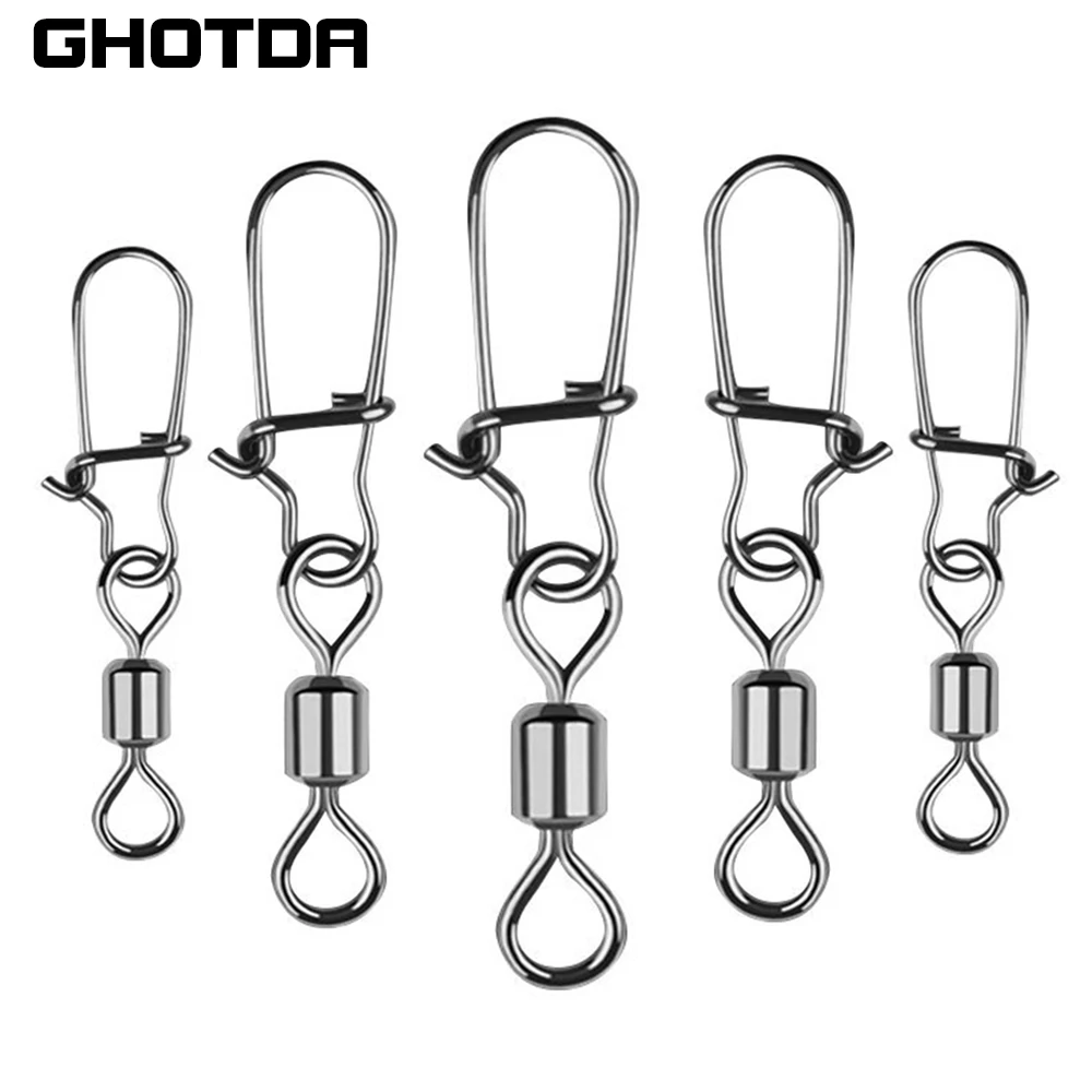 Conector giratorio de pesca de acero inoxidable, gancho de señuelo de pesca conectado, arrastre a presión, 20/50 piezas - imagen 4