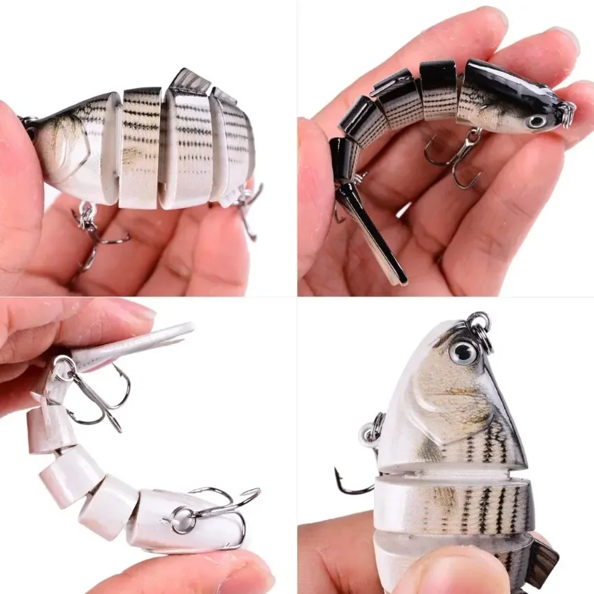 Este señuelo de pesca versátil presenta un diseño segmentado para un movimiento mejorado e imitación realista de peces