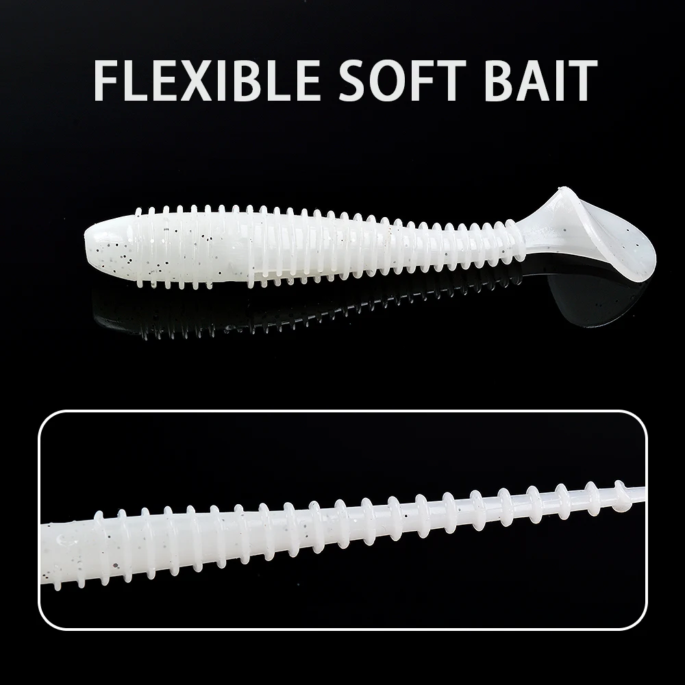 TOLU-señuelo de Pesca suave t-tail, cebo de silicona, 6 colores, 90mm, 7g, 6 unids/lote por paquete - imagen 5