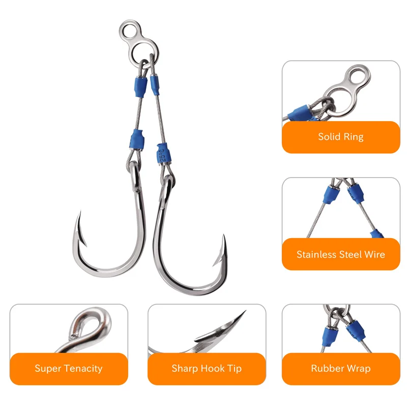 ZYZ-anzuelo de ayuda con plantilla de alambre de acero, 6 tamaños, anzuelos de acero rico en carbono, accesorios para aparejos, anzuelos de pesca Jigging para barcos oceánicos - imagen 3