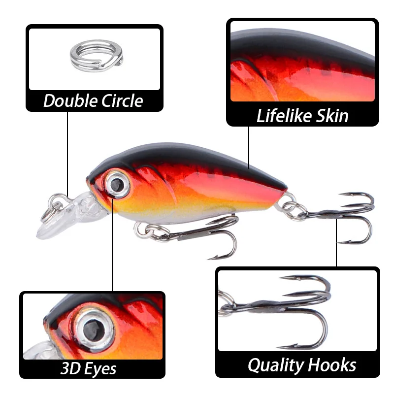 7PC Mini Crankbait señuelo de pesca cebo duro Artificial Minnow Swimbait trucha lubina pesca de carpa - imagen 2