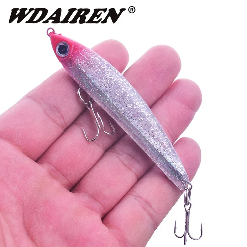 Cebo de silicona con lápiz que se hunde, 8cm, 14,5g, Wobblers, señuelo de pesca Artificial, colorido, ojos 3D, aparejos de pesca reflectantes, 1 ud.