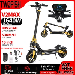 TWOFISH-patinete eléctrico V2 MAX para adultos, 53 km/h, 48V, 20Ah, Motor máximo de 1640W, neumático de 10 ", Ahsorhers de doble choque con desbloqueo NFC