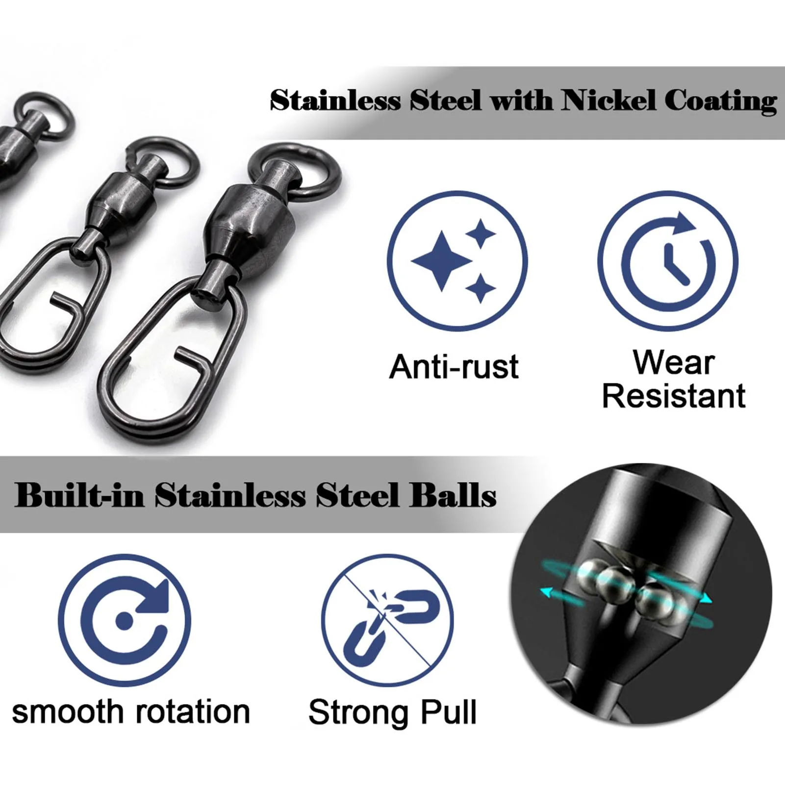 25 uds. De broches de Clip de pesca de cambio rápido, rodamiento giratorio libre, accesorios de pesca, agua costera de río y lago - imagen 5