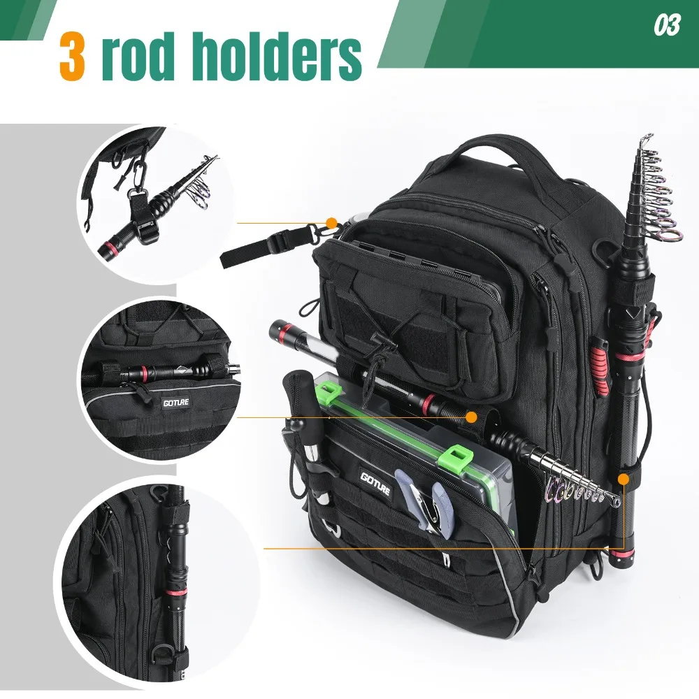 Mochila Goture para exteriores, bolsa de aparejos impermeable multifunción de gran capacidad para pesca, senderismo, Camping, ciclismo, bolsa de aparejos de pesca - imagen 4