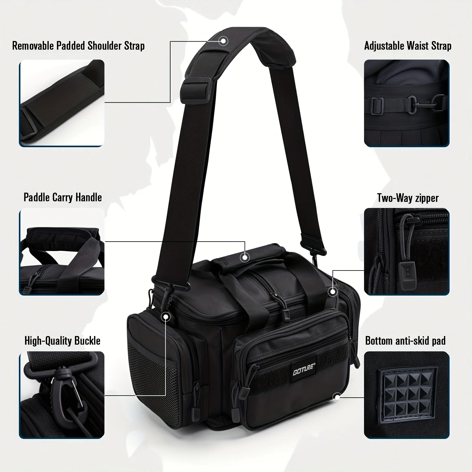 Goture-Bolso de hombro de pesca impermeable, multifuncional, 7 colores, 3 cajas de aparejos, organizador de señuelos de alta capacidad para equipo de lubina/trote - imagen 3