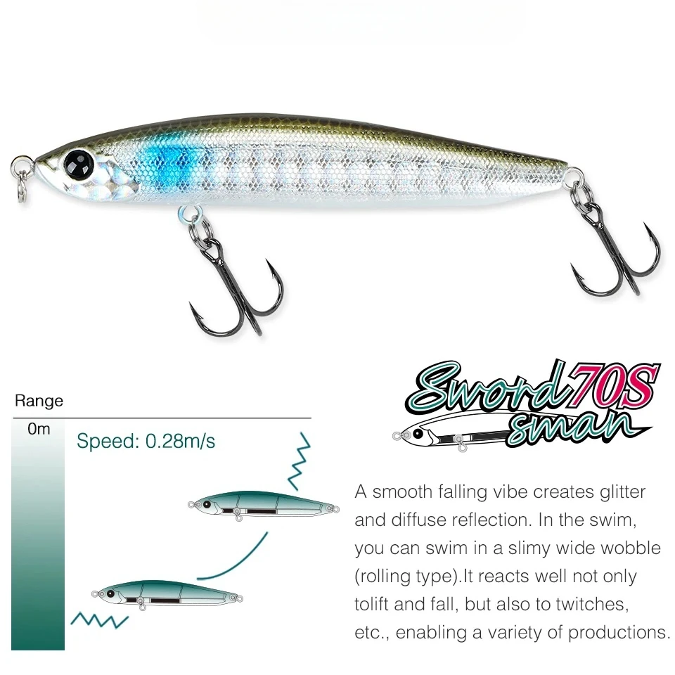 TSURINOYA-señuelo de pesca de lápiz que se hunde 70S, 70mm, 7,6g, espadachín, lubina, trucha, cebos duros artificiales de fundición larga, Delgado, sin cable - imagen 5