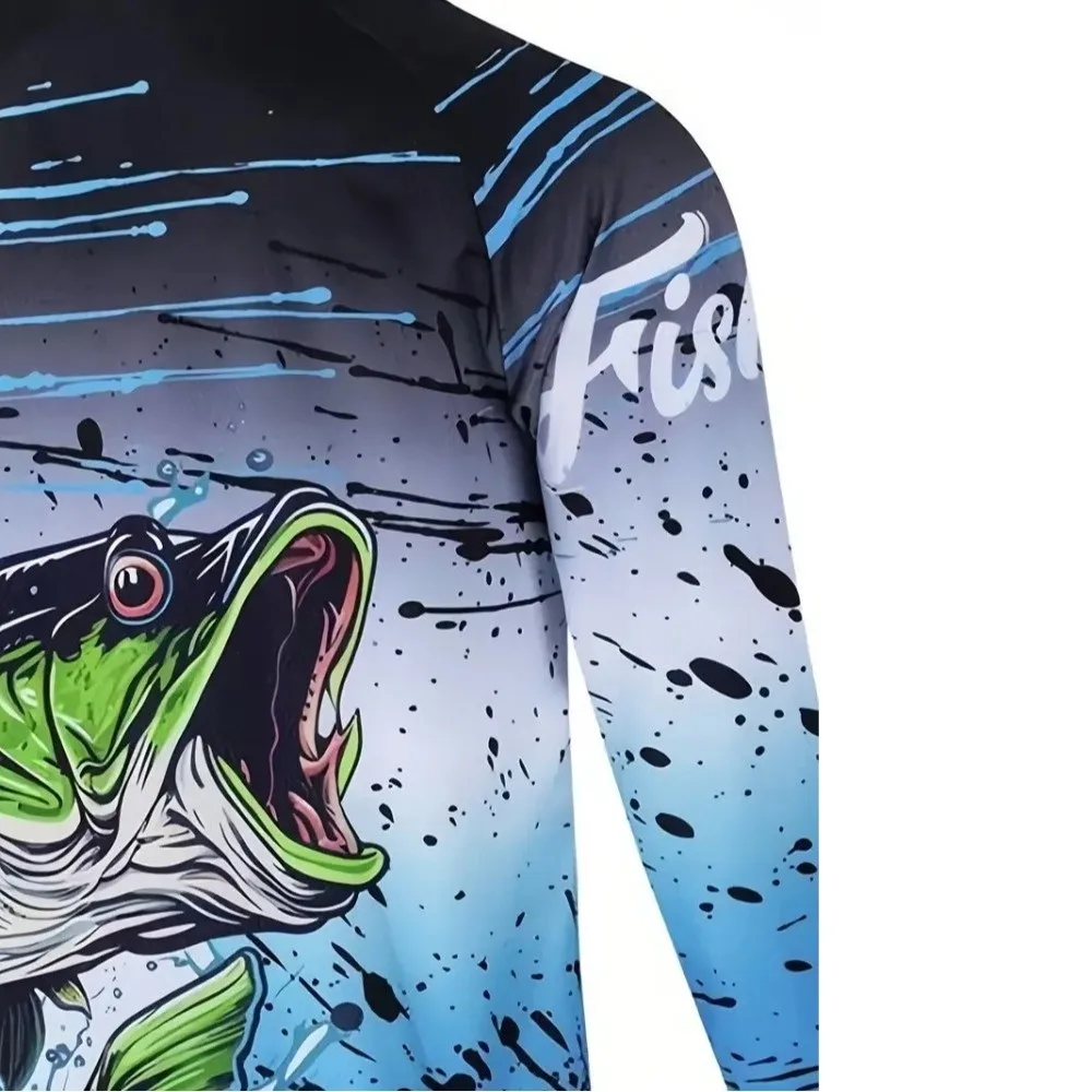 Camisa de pesca con diseño con capucha, máscara de protección UV, Sudadera con capucha, ropa de pesca, tela de rendimiento, Jersey de rendimiento de peso de verano