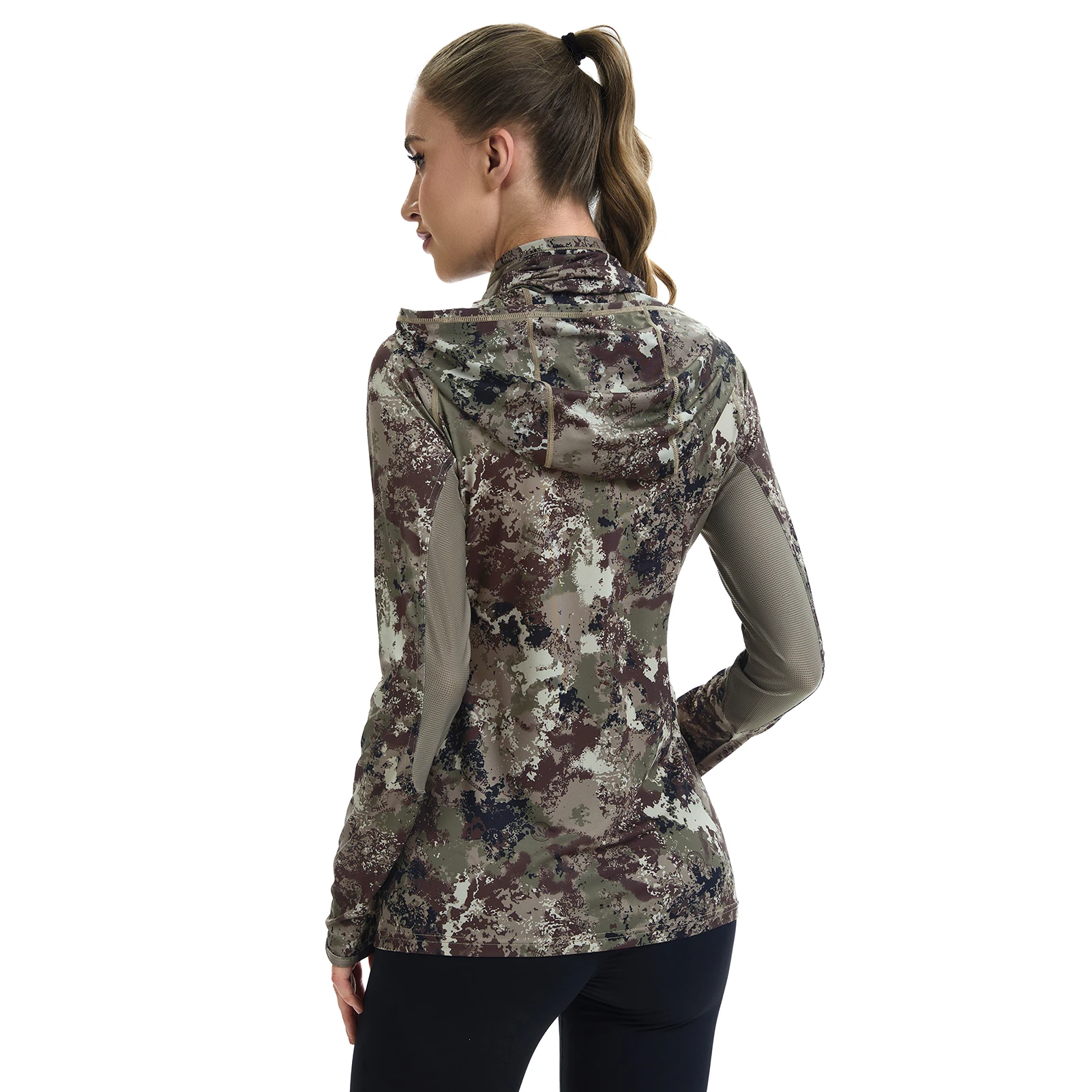 BASSDASH Sudadera con capucha de caza de camuflaje UPF 50+ para mujer con polaina para el cuello Camiseta con capucha de pesca de manga larga de rendimiento transpirable FS03W - imagen 4