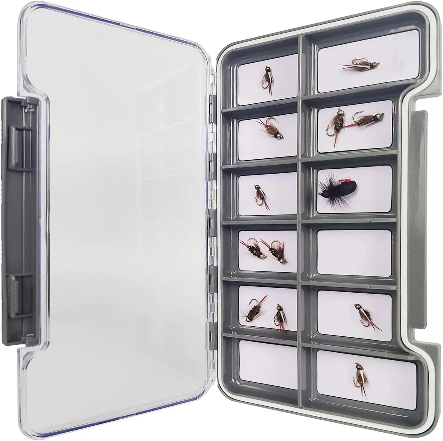 Aventik-caja de pesca con mosca impermeable, estuche de almacenamiento de pesca con 6-18 compartimentos múltiples magnéticos, cajas de aparejos de pesca con señuelo, tamaño L - imagen 4