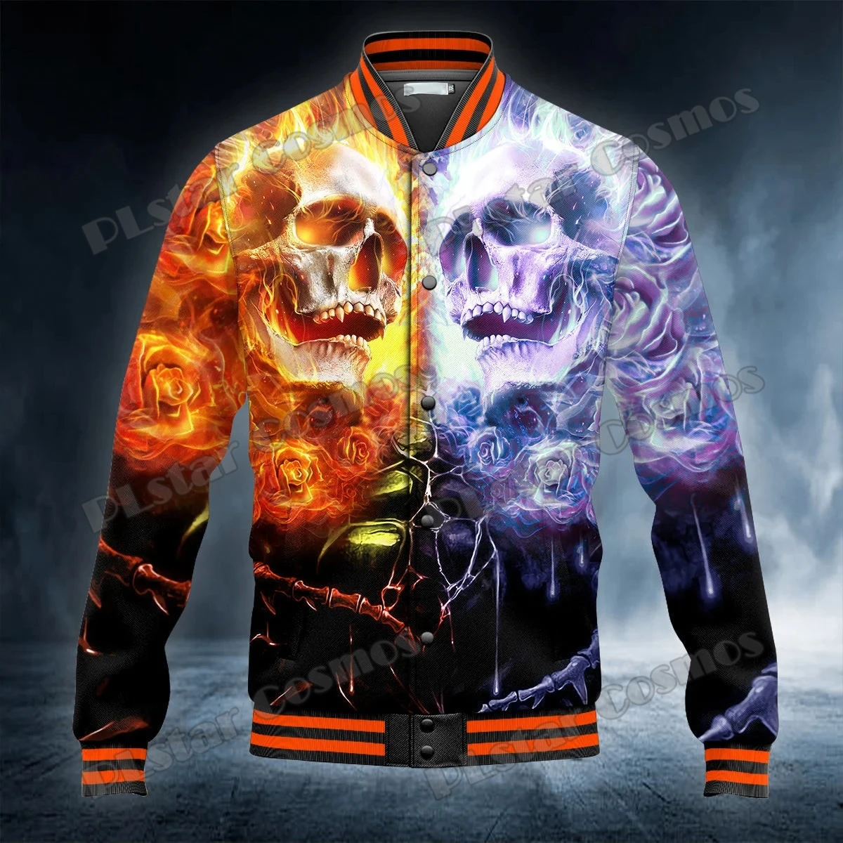 Chaqueta de Béisbol Estampado 3D Calavera y Rosas Rojas – Invierno - imagen 5