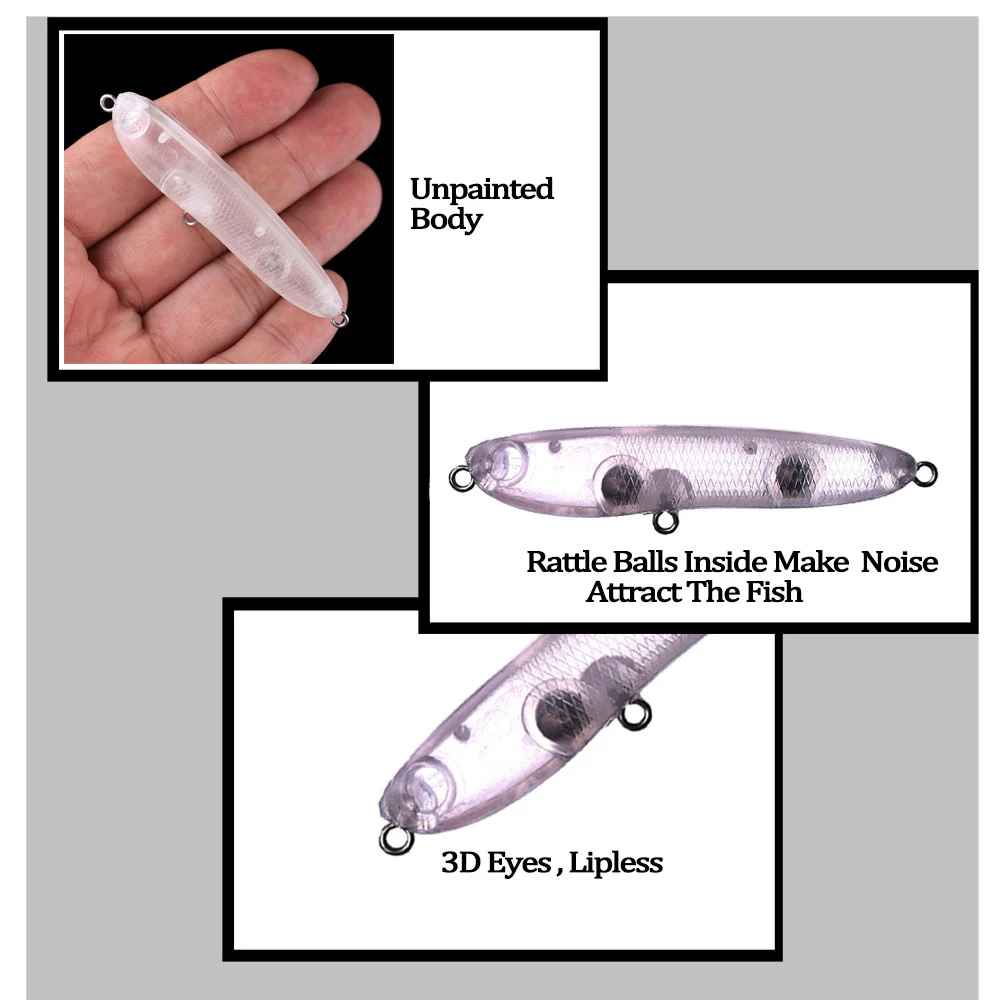 Chan'sHuang-Cebo en blanco sin pintar de 20 piezas, 7cm, 6g, flotante, para caminar, Popper, aparejos de señuelo de pesca artificiales hechos a mano - imagen 5