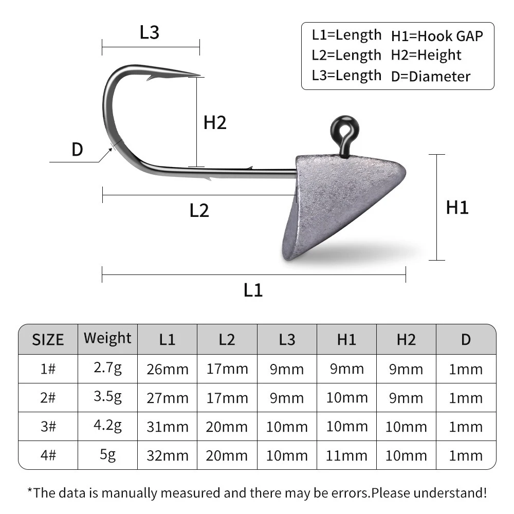 10 Uds. Anzuelos de cabeza triangular 2,7/3,5/4,2/5g tipo barco dardo Jighead anzuelo de gusano suave anzuelo de señuelo Artificial anzuelo de aparejos de pesca - imagen 2