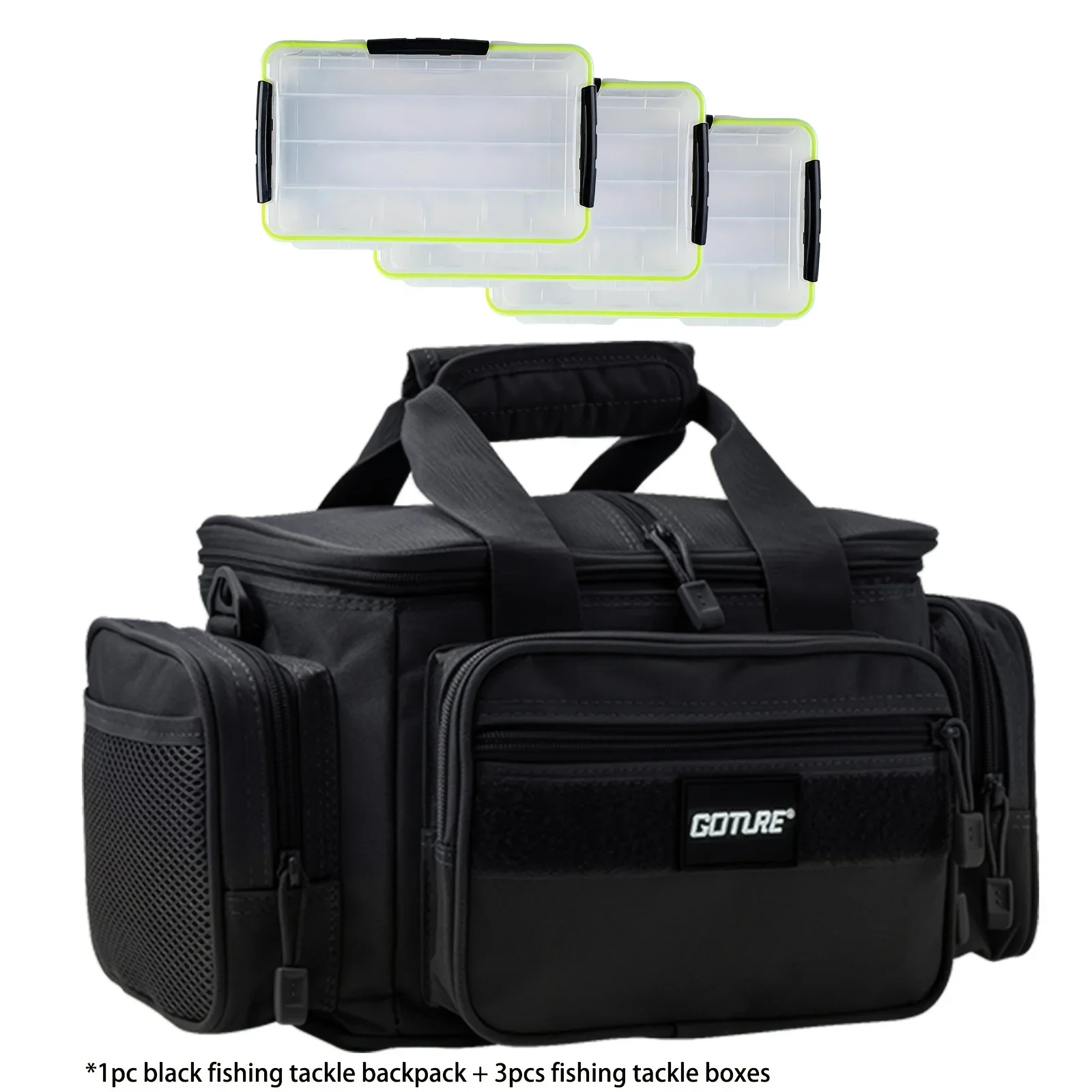 Bolsa de pesca impermeable Goture con 3 cajas de aparejos 3600, bolso de tela Oxford 600D para aparejos de pesca, bolso de hombro de almacenamiento de 38x23x19cm - imagen 2