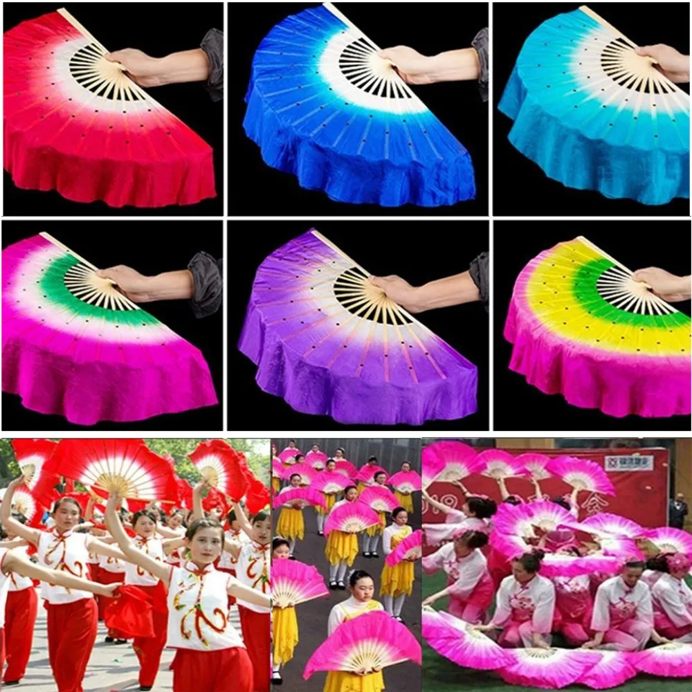 Abanico bambú con velos seda media luna multicolor danza del vientre