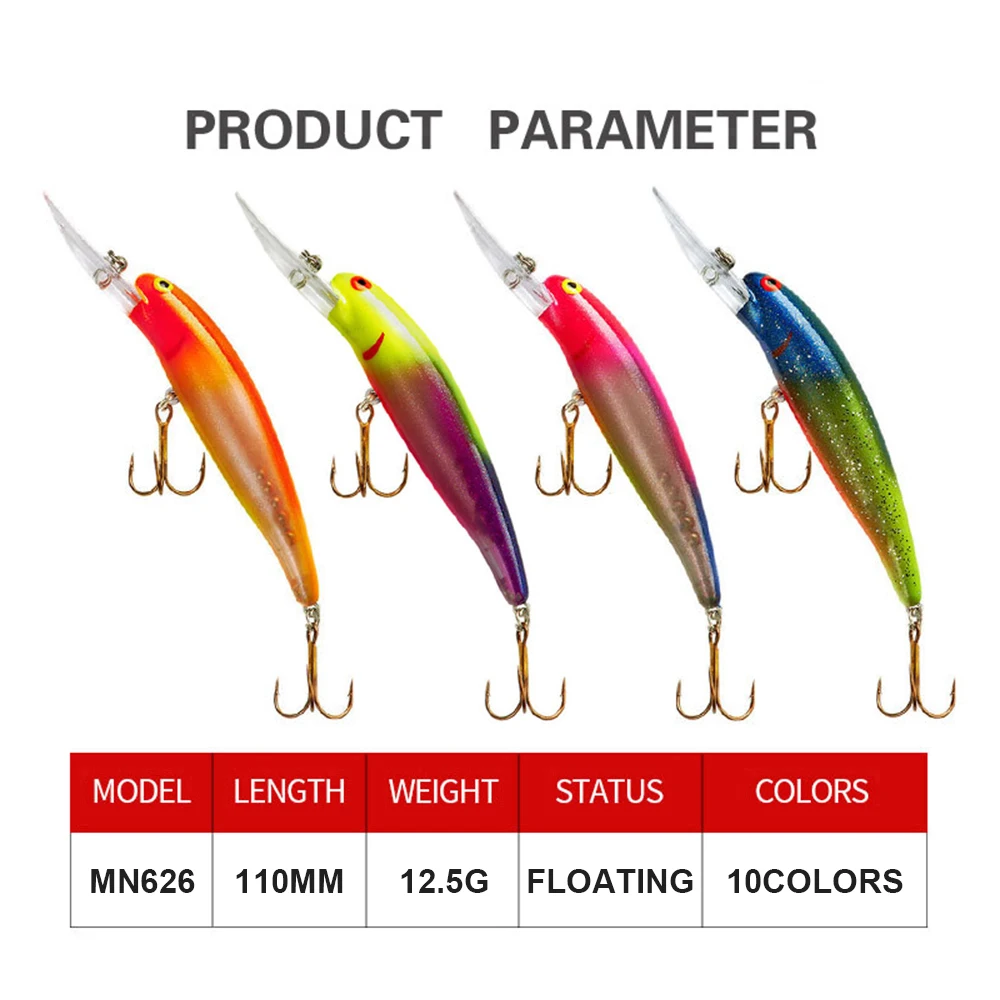 Señuelos de Pesca flotantes Minnow Wobbler, cebo duro Artificial de fundición larga para buceo profundo, cebo de lubina para pesca en agua de mar, 11cm, 12,5g, MN626 - imagen 4