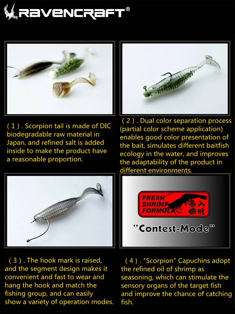 6/7/8 Uds nuevo Ravencraft Xie Grub cebo suave palo gusano señuelo de pesca de hundimiento lento 56/68/81mm Wobblers artificiales cebo falso de silicona - imagen 4