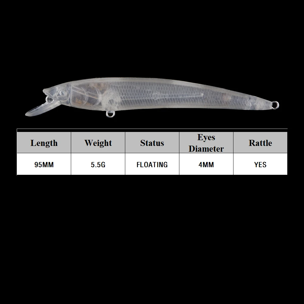 Chan'sHuang 20 piezas cebo en blanco sin pintar 5,5g/95mm sonajero flotante Minnow señuelo de pesca Artificial - imagen 2