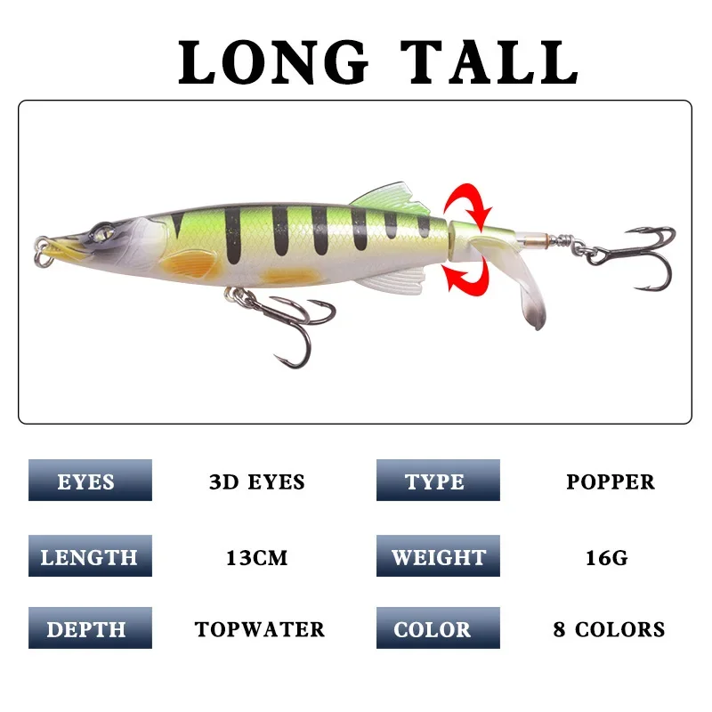 Señuelo de Pesca Topwater, 1 unidad, 13cm, 16g, cebo Artificial, cola giratoria dura y suave, aparejos de Pesca de Lucio, Geer Swimbait, Pesca