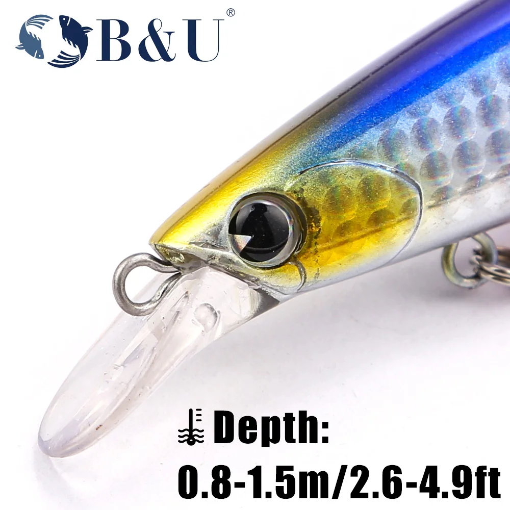 B & U pececillo flotante de agua salada 130mm Señuelos de pesca cebo Artificial láser fundición larga Trolling Wobblers Jerkbait lubina - imagen 4
